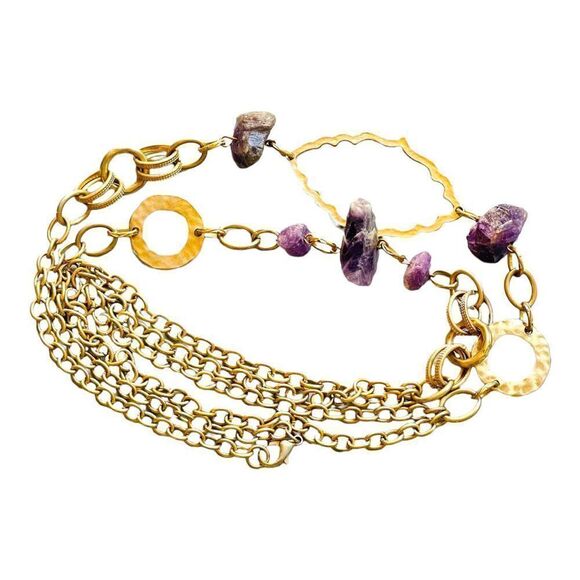 Vintage Amethyst Goldtone Long Necklace - Picture 1 of 13